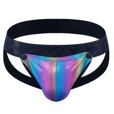 Men's Removable Rainbow Reflective PU Leather Brief Underwear