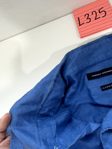 French Connection Linen Classic Fit Long Sleeve Button-Up Shirt Blue Size Medium - Picture 8 of 12