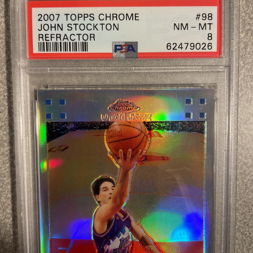 🔥2007-08 Topps Chrome Refractor /999 John Stockton #98 PSA 8 Population 6 !! - Image 3 of 4