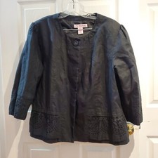 Lily Stanhope Women's Blazer 1x Black Jacket Button Eyelet Embroidery 100% Linen