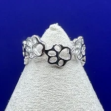 925 Sterling Silver Paw Print Adjustable Cuff Ring
