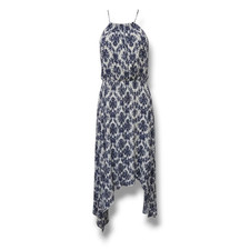 Foreign Exchange Blue & White Floral Sharkbite Hem Dress – Size Small