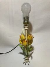 Vintage Italian Tole Hand Painted Yellow Tulips Wall Sconce Lamp