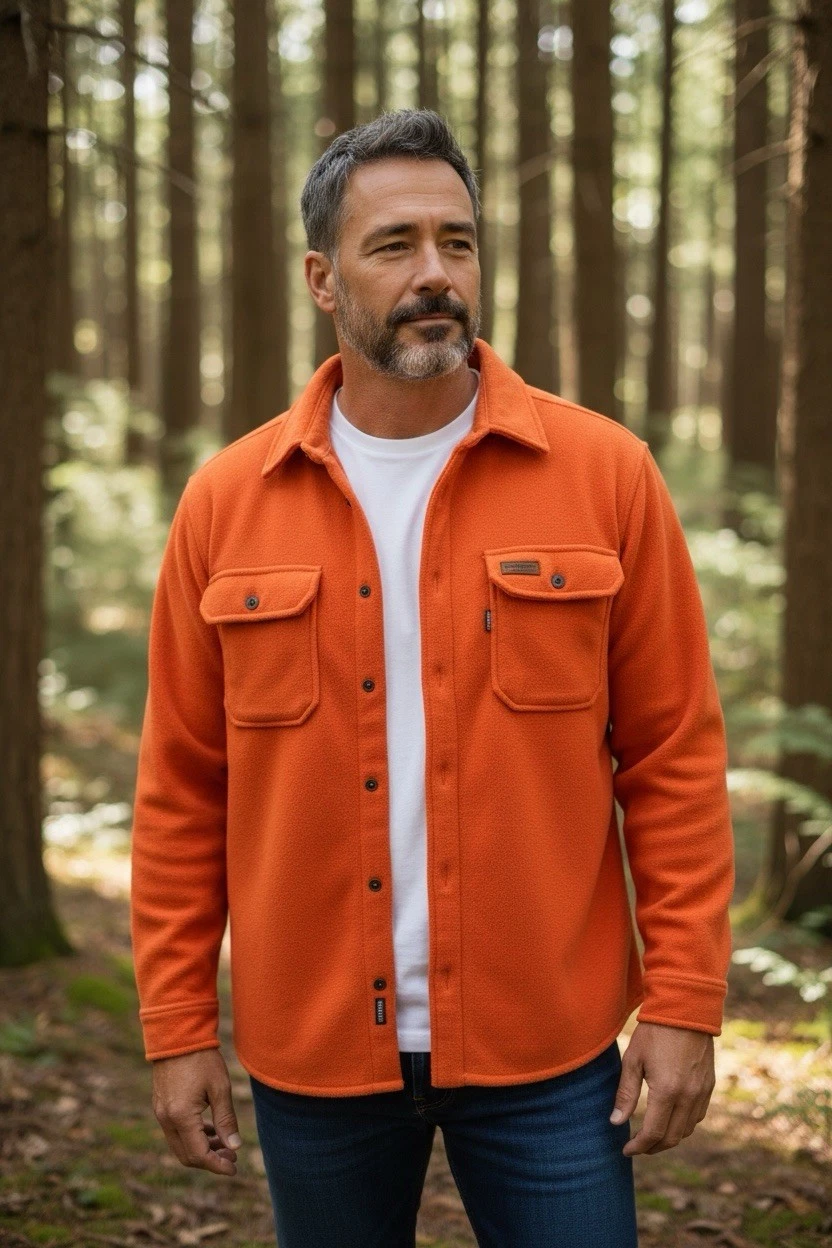 NWT Bass Creek Outfitters L Blaze Orange Button Up Fleece Shacket Hunting Active