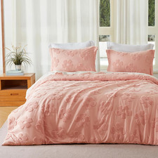 Pink Boho King Comforter Set 3 Pc Tufted Floral Bedding with 2 Shams All Season 