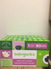 Babyganics Diapers, Size 1, 2 Pack 40 ct, total 80 Ultra Absorbent Diapers