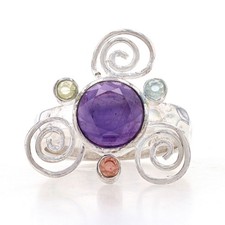NEW Multi-Gemstone Swirl Ring - Sterling Silver Women's Size 7