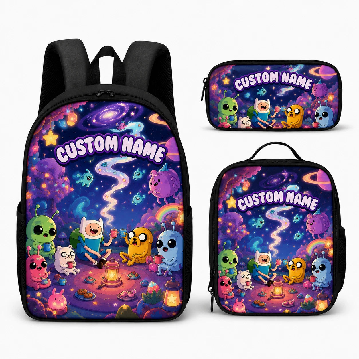 Personalized Kids Cartoon Backpack Set Custom Name School Bag Lunch Box 3Pcs