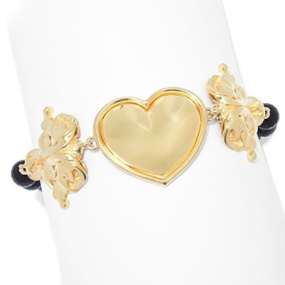 Herzarmband Graziella 23 Karat vergoldet schwarzer Onyx Perlen