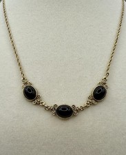 Vintage 1928 Jewelry Company Gold-Tone Necklace With Three Black Cabochon Stones