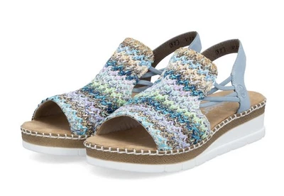 Rieker Sandale Blau Multi Sandalette Riemchensandale Keilabsatz Gummizug Plateau - Bild 1 von 4