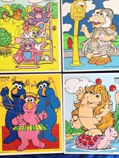 Lot of 4 1983-86 Playskool Wooden Puzzles, Fraggle Rock , Popples, Matt, USA