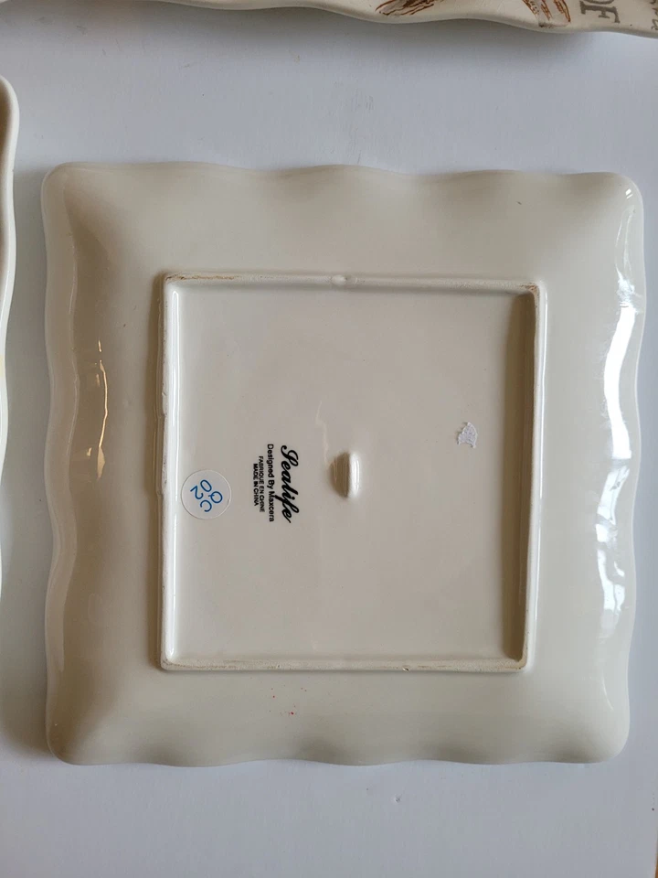 SET OF 4 MAXCERA 9” Square Salad Plates Stamp Sealife Discontinued, Coral Paris - Image 4 of 4