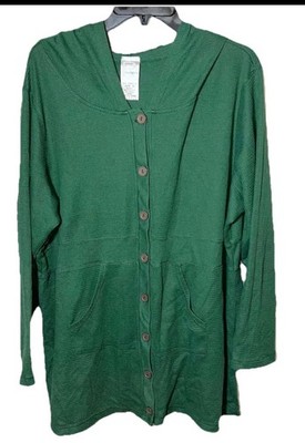 Roaman's Mega Hooded Waffle Button Up Sweater Green Pockets Sz 1X