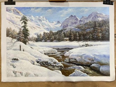 Peder Mork Monsted snow landscape oil painting on canvas reproduction 24'' x36''