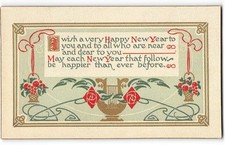 Antique Postcard Arts & Crafts HAPPY NEW YEAR Greetings 1910 Art Nouveau Deco