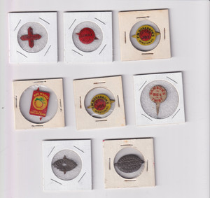 8 ANTIQUE TIN TOBACCO TAGS - glipper L&M,Taylor,W&M CO and more look