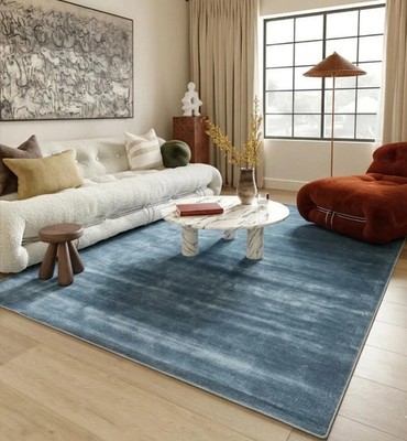 Teppich Neutral Handmade Slate Blue Viscose Rug, Modern Hand Tufted Steel Blue