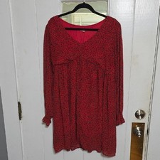 KORI America Womens Dress Red Gray Cheetah Print Semi Sheer Lined Elastic Sz M