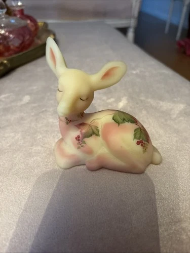 Hand Painted Fenton Dear Girl Figurine Artist Signed Glass Collectible