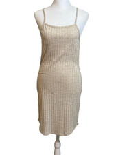 Forever 21 Taupe Ribbed Knit Mini Dress Spaghetti Strap Women's Size M Bodycon