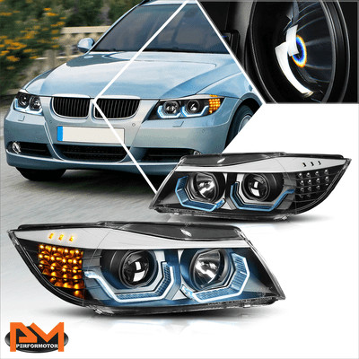 For 09-12 BMW E90 3-Series LED 3D Crystal U-Halo Projector Headlight/Lamp Black