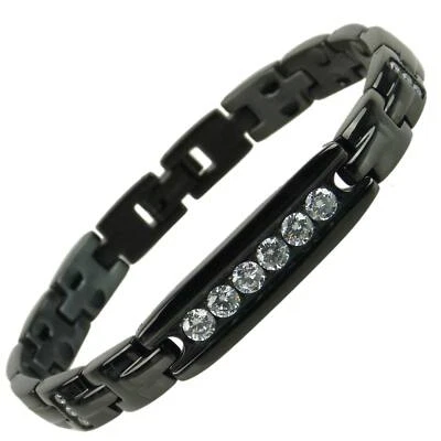 SISTO X Ladies Titanium Magnetic Bracelet with Black IPG Finish Crystals Design Stylish