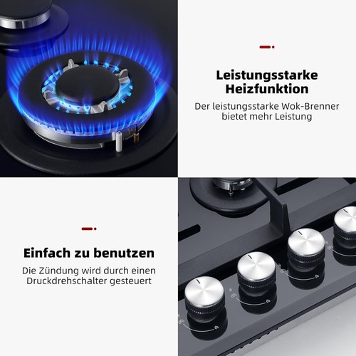 GASLAND Gaskochfeld mit Wok Brenner 4 Flammig Einbau Gasherd Erdgas Butan LPG/NG - Bild 5 von 9
