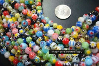 60+ Millefiori glass lampwork beads 5-6mm art glass rounds assortd colors GBS020