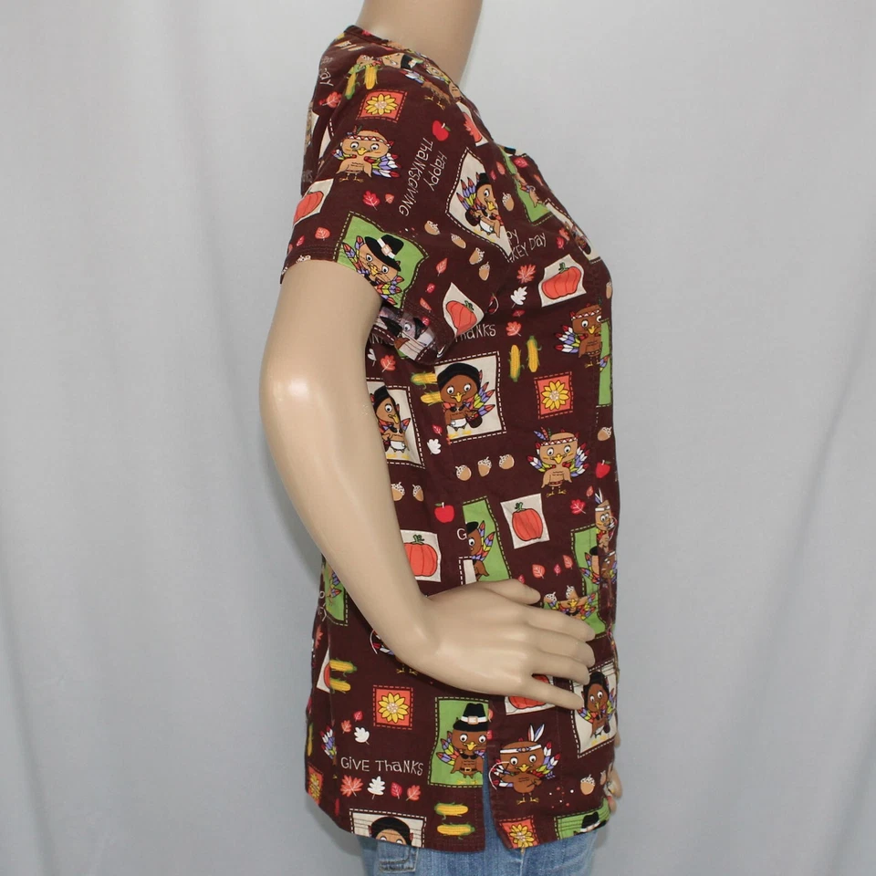 ScrubStar Thanksgiving Themed Short Sleeve XS Scrub Top Turkeys - Image 3 of 4