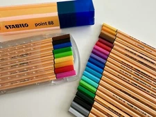 LOT OF 29! STABILO Point 88 Fineliner .04 mm Art Marker Pens Set & Case
