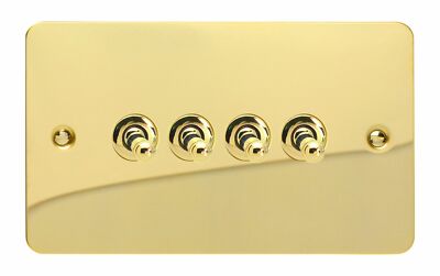 Varilight XFVT9 ultraflacher polierter Messing 4 Gang 1 oder 2 Wege Kippschalter Lichtschalter