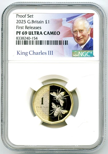 2025 1£ GREAT BRITAIN POUND PROOF NGC PF69 UCAM TWO BEES FIRST RELEASES