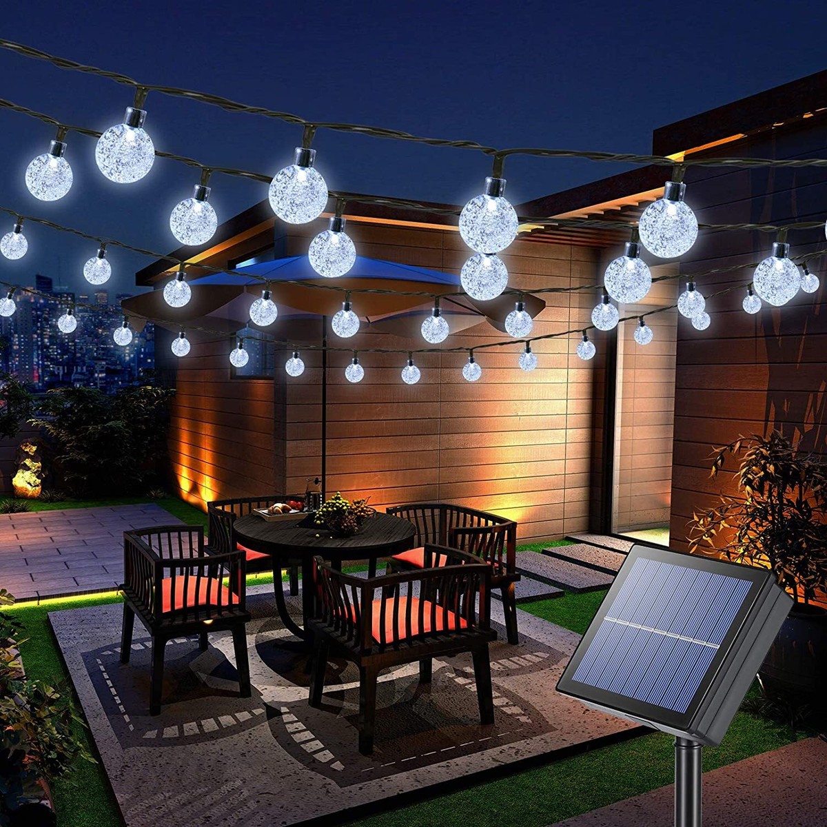 Guirlande Solaire Extérieur 15m LED G40 - Télécommande, IP44, Timer - Pour Jardin, Terrasse, Mariage