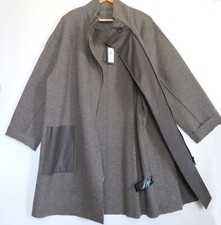 Rrp £445 Oska Size 3 (ch 62 Cm) Taupe Wool & Real Leather Front Details Zip Coat