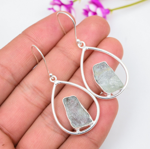 Aquamarine Gemstone 925 Sterling Silver Earring Handmade Jewelry Earring Gift - 第 1/5 張圖片