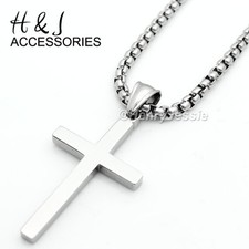 18"-36"Stainless Steel 3mm Silver Box Link Chain Necklace Simple Cross Pendant P