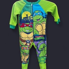 VNTG Nickelodeon TMNT Teenage Mutant Ninja Turtles green zip up pajamas 2T