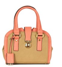 IVANKA TRUMP AUTH Women's Beige with Pink Trim Leather Ella Satchel Handbag