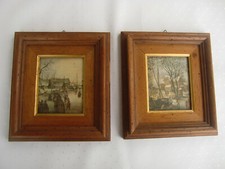  2 Seidenbilder mit breitem Holzrahmen 