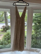NWT Amen Metallic Deep V Sequin Gown in US 4