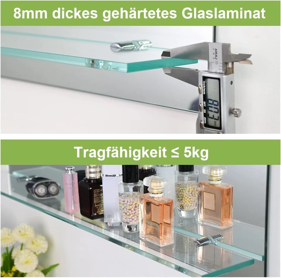 Wandspiegel mit Ablage 60x45cm Badspiegel Rahmenlos Spiegel Badezimmerspiegel - Bild 3 von 4