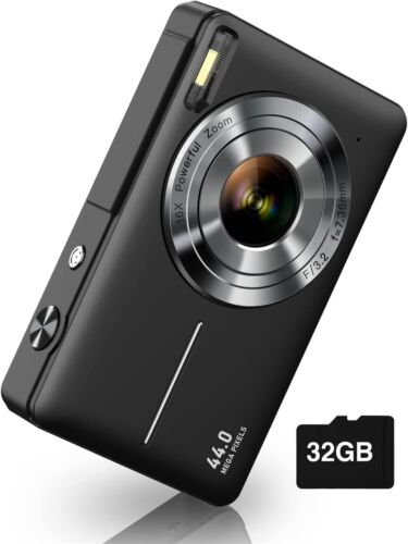 FHD 1080P Digital Camera, 44MP, 16X Zoom, Anti-Shake,Compact,for Teens & Seniors