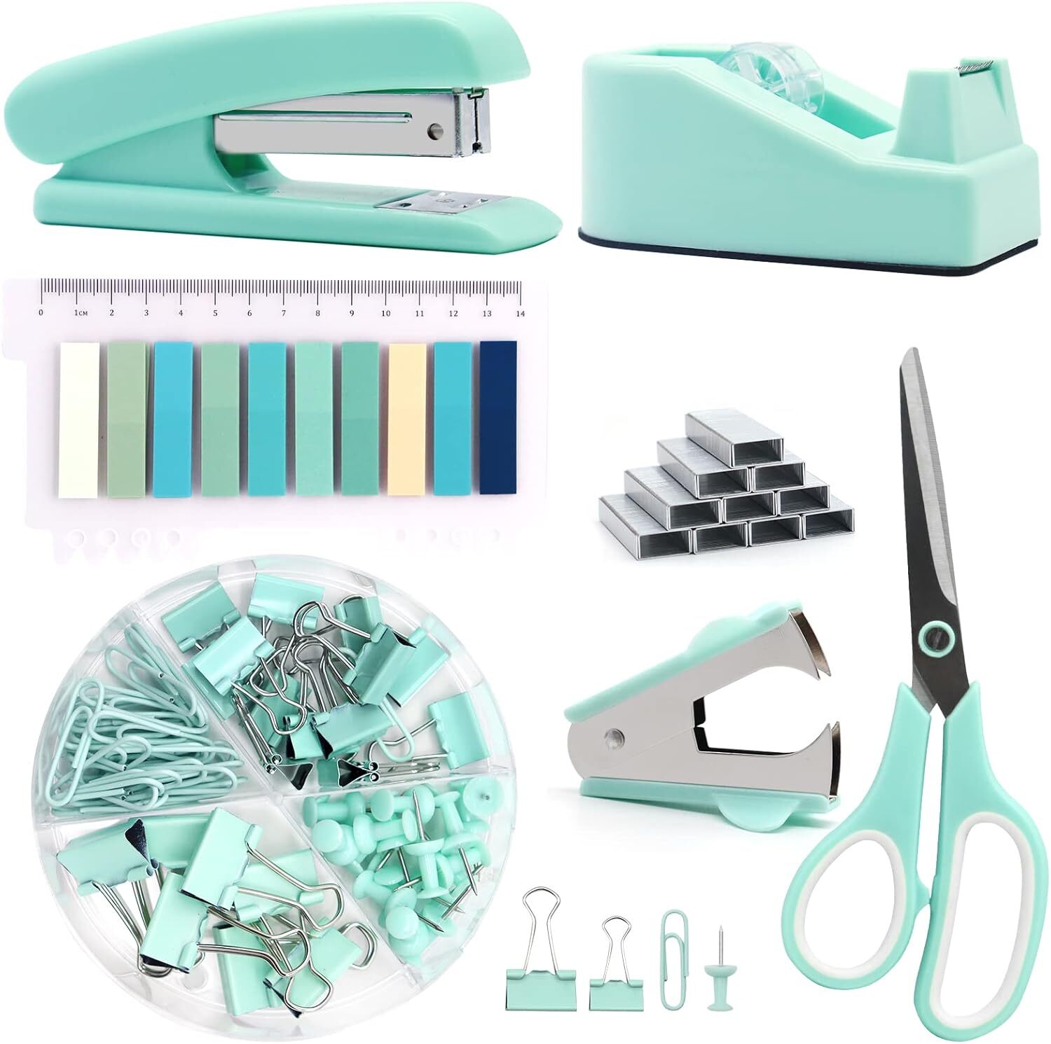 Green Office Supplies,UPIHO Teal Desk Accessories,Stapler and Tape
