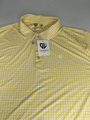 NWT Graham Luxe Mens Polo Shirt Butter Yellow Star Pattern Short Sleeve Medium M