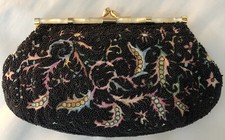 VINTAGE 50's SAKS FIFTH AVENUE FRANCE MICRO BEADED MOTHER of PEARL PURSE HANDBAG