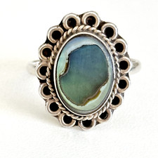Taxco Mexico Vintage 925 Sterling Silver Abalone Flower Oval Band Ring Size 7