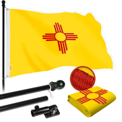NEW G128 New Mexico Flag & Flagpole, 6FT Black Pole and 3x5FT SPUN Flag