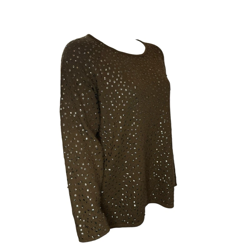 LINEA Louis Dell’OLio Silk Angora Blend Sequin Sweater Size 3X Brown Sparkle Top - Image 2 of 4
