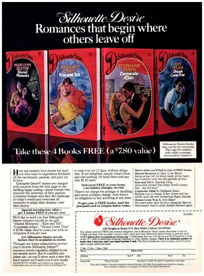 1983 Silhouette Desire Print Ad, Romance Novel Book Offer Form Baxter Carey